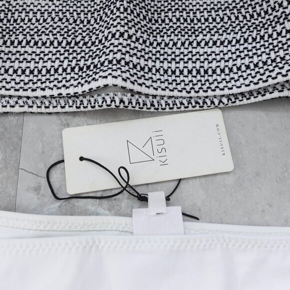 KISUII Bikini Set Large White Two Piece Halter Smocked Hipster Bikini BARNEYS - Picture 7 of 16